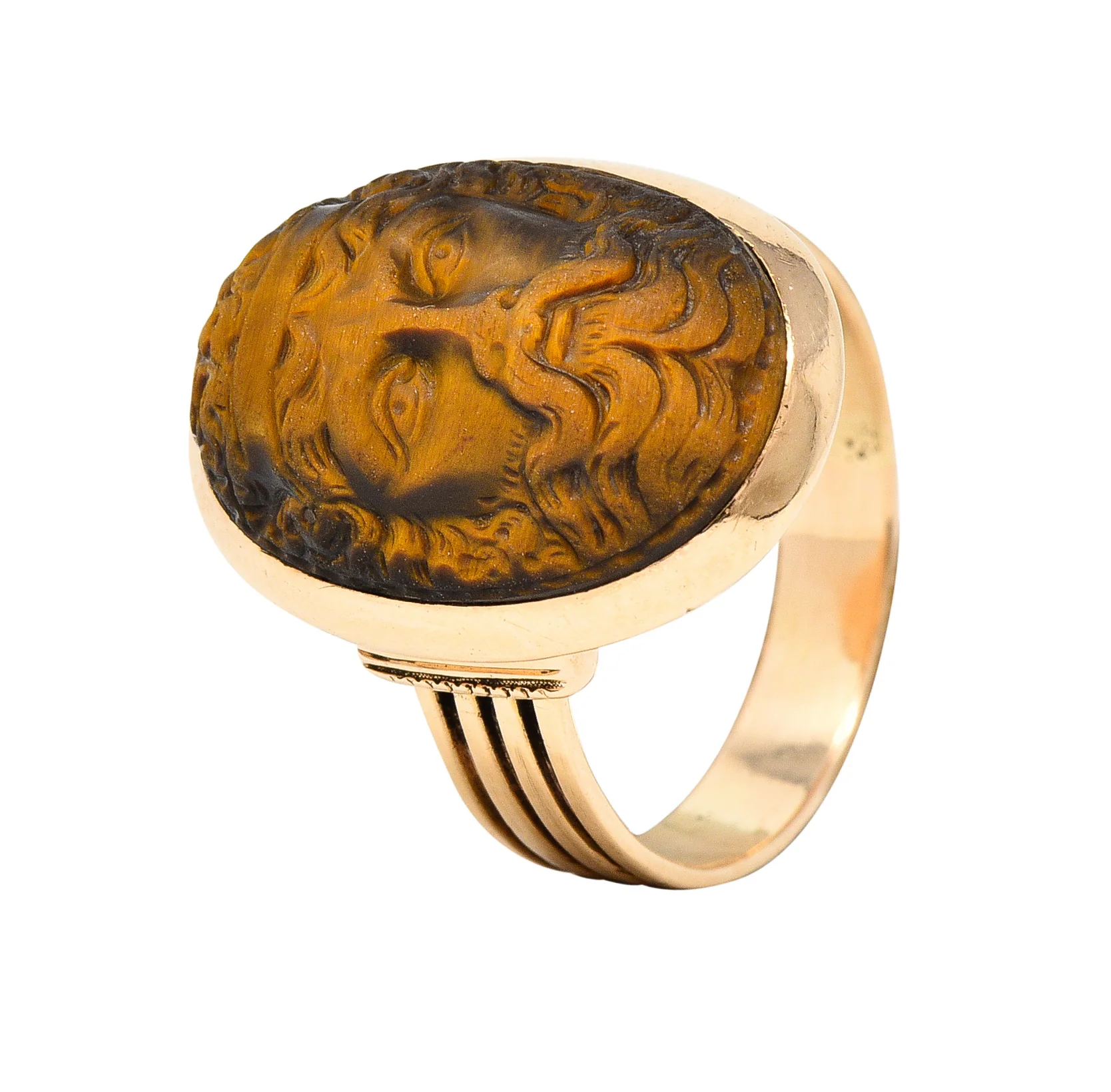 Victorian Tiger's Eye 14 Karat Rose Gold Carved Hercules Cameo Antique Unisex Ring - Image 11