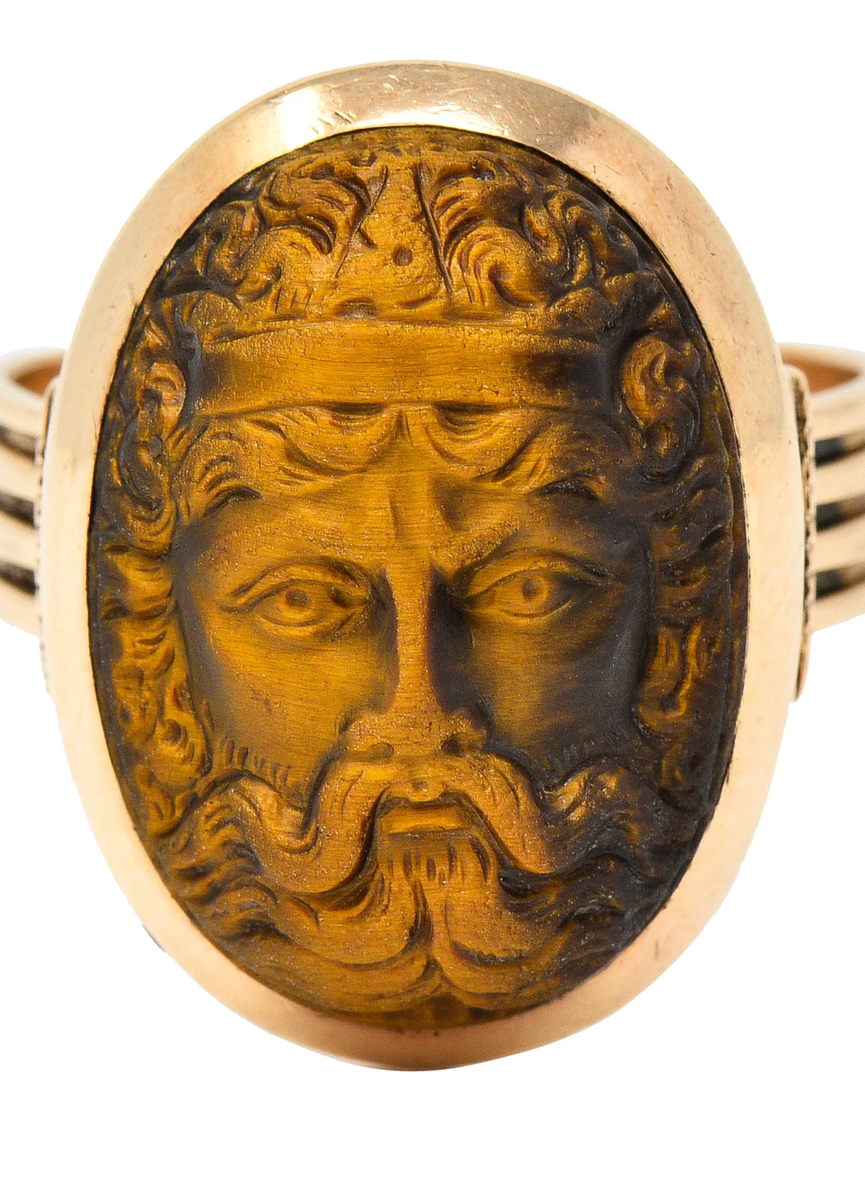Victorian Tiger's Eye 14 Karat Rose Gold Carved Hercules Cameo Antique Unisex Ring - Image 7