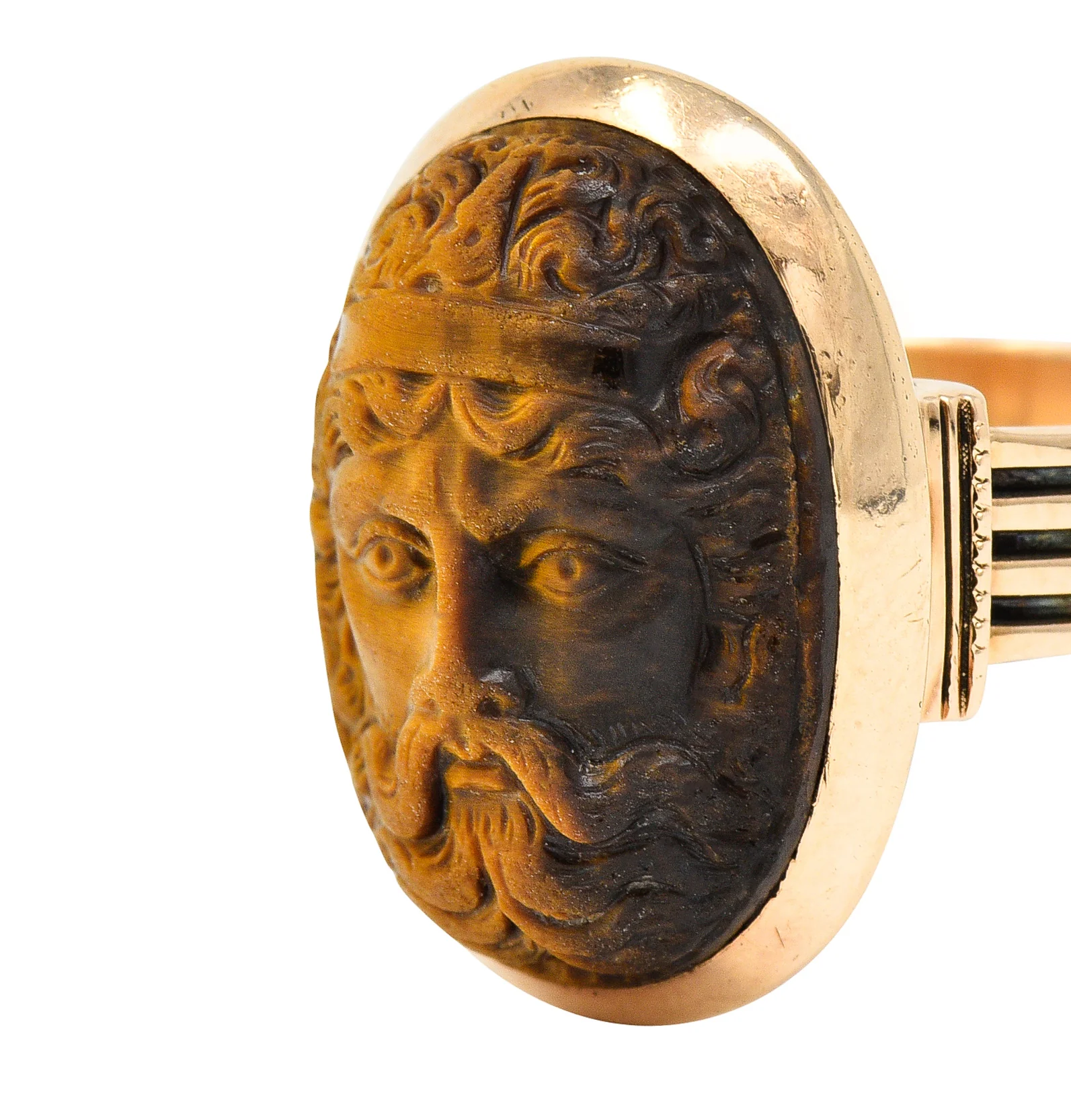 Victorian Tiger's Eye 14 Karat Rose Gold Carved Hercules Cameo Antique Unisex Ring - Image 8