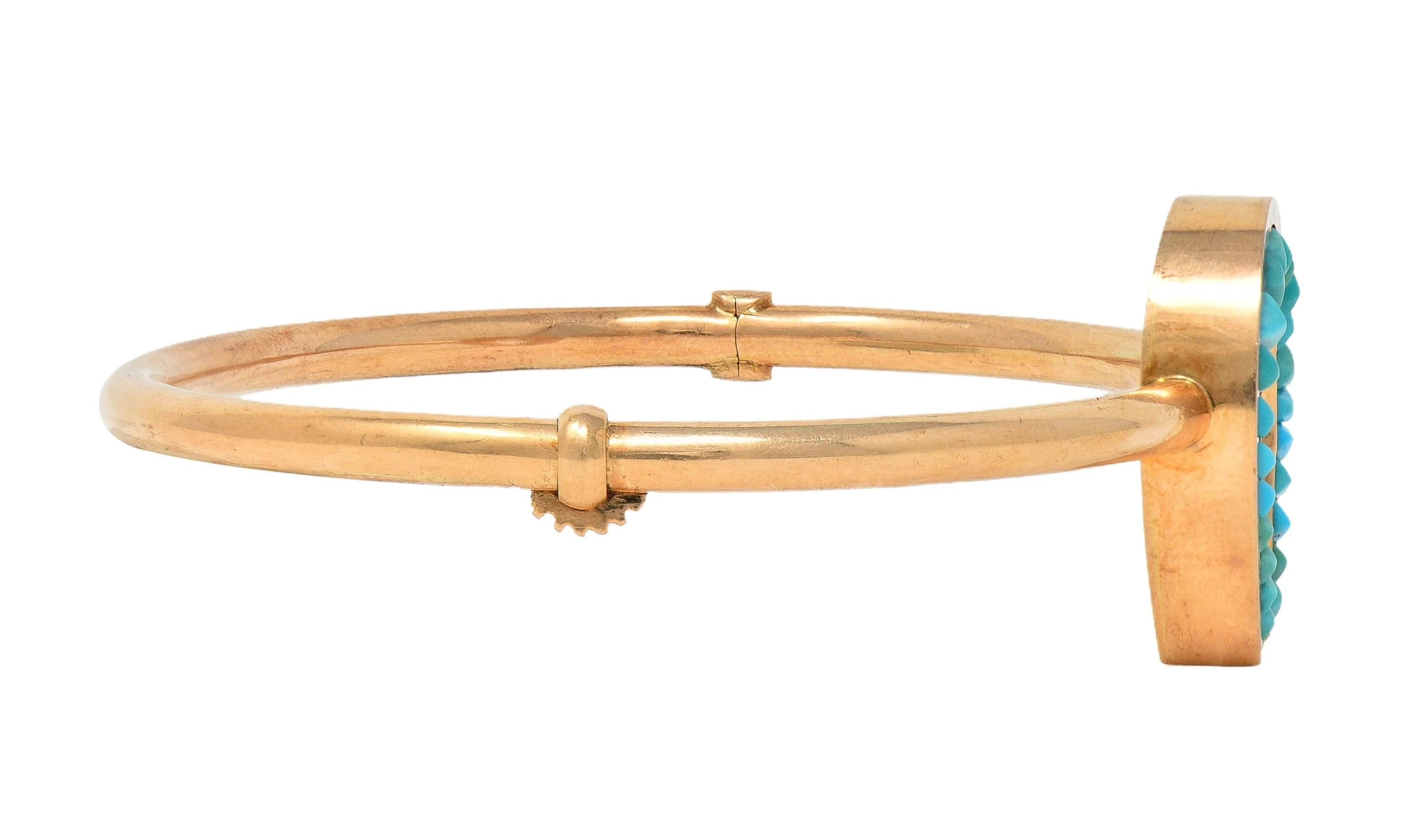 Victorian Turquoise 14 Karat Rose Gold Antique Horseshoe Bangle Bracelet - Image 6