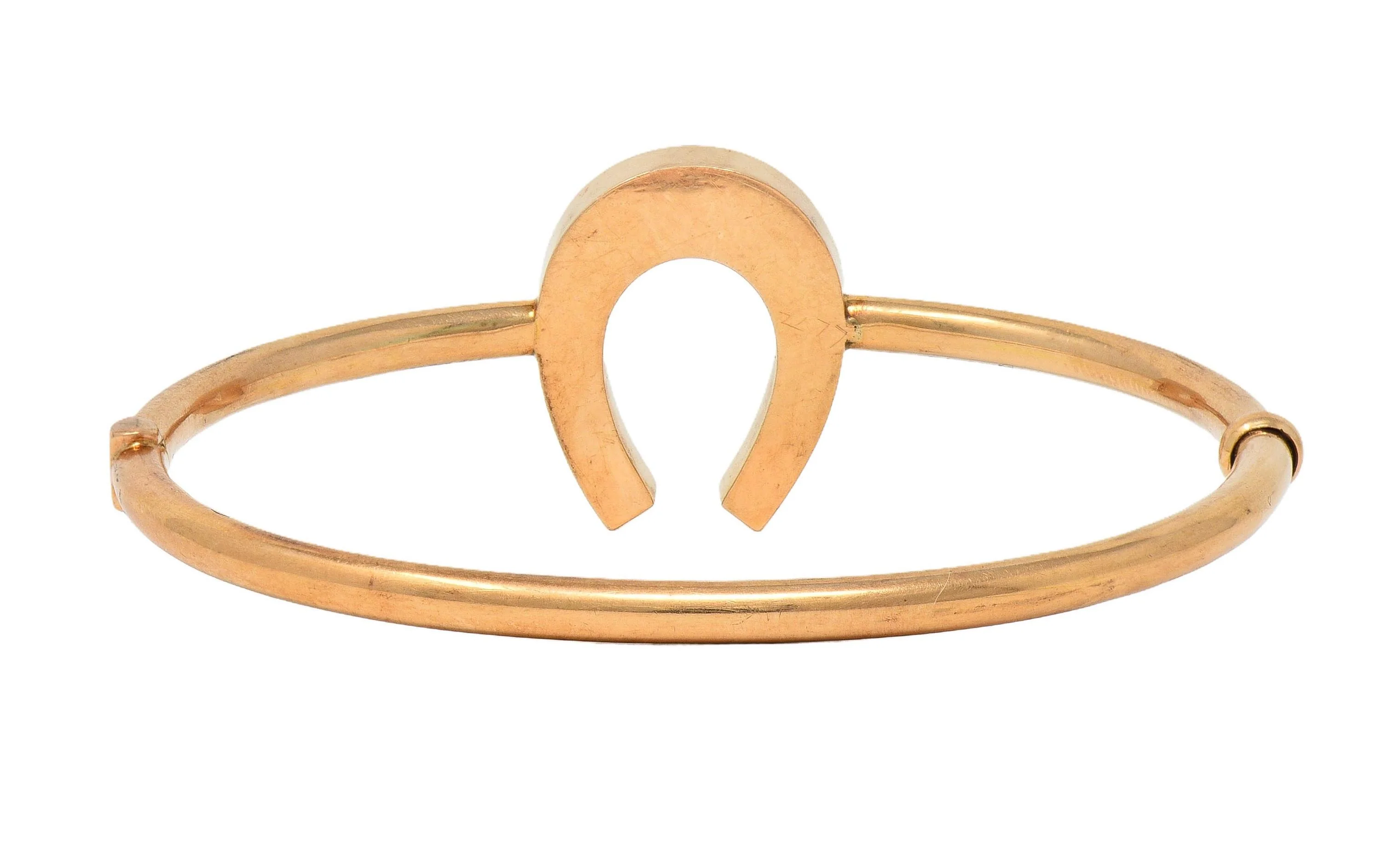 Victorian Turquoise 14 Karat Rose Gold Antique Horseshoe Bangle Bracelet - Image 7