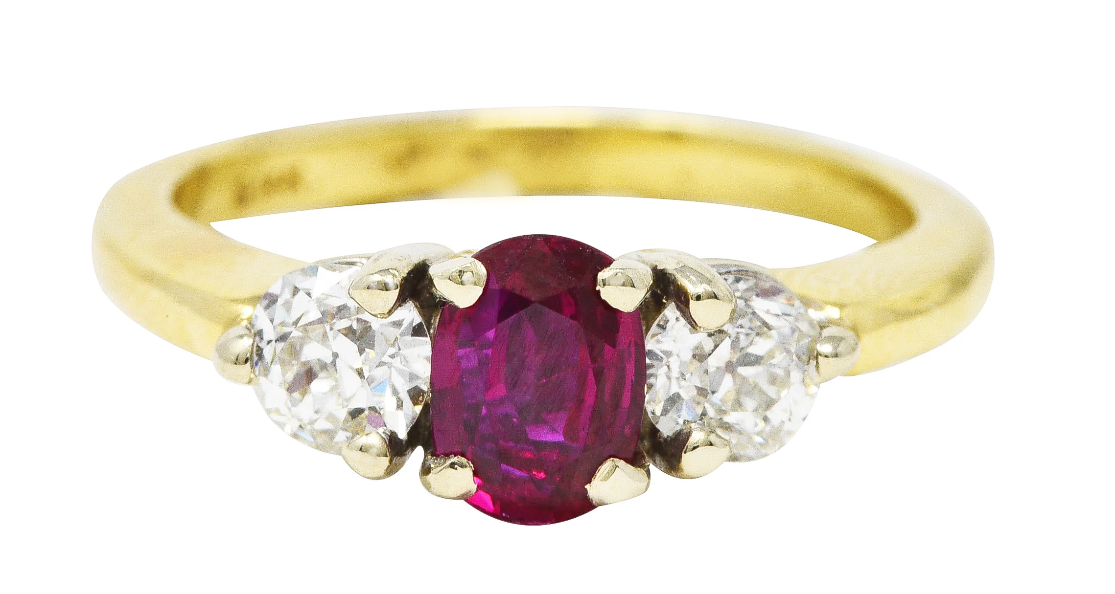 Vintage 1.50 CTW Ruby Diamond 14 Karat Two-Tone Gold Three Stone Ring