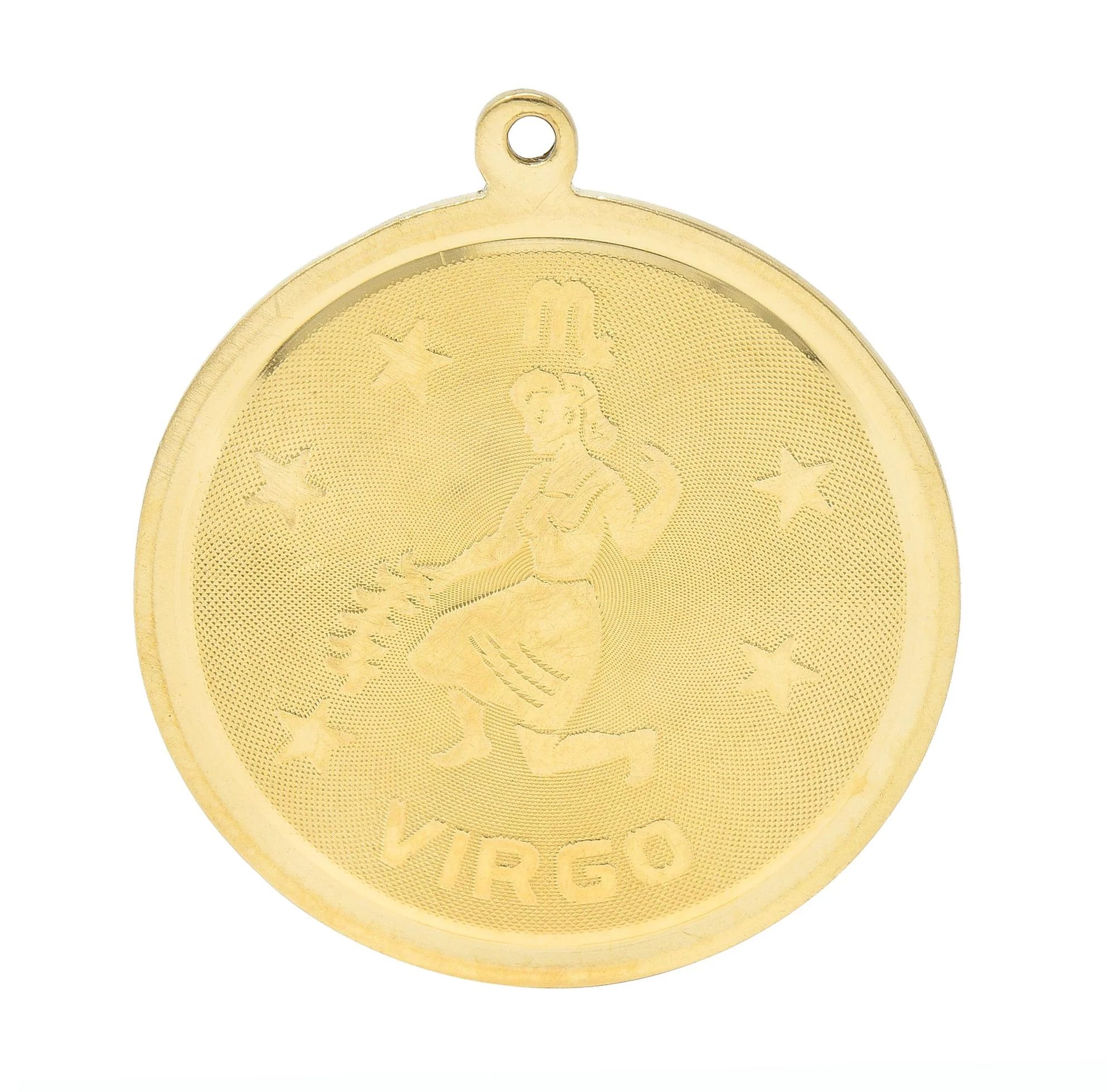 Vintage 14 Karat Yellow Gold Virgo Zodiac Medallion Pendant Charm
