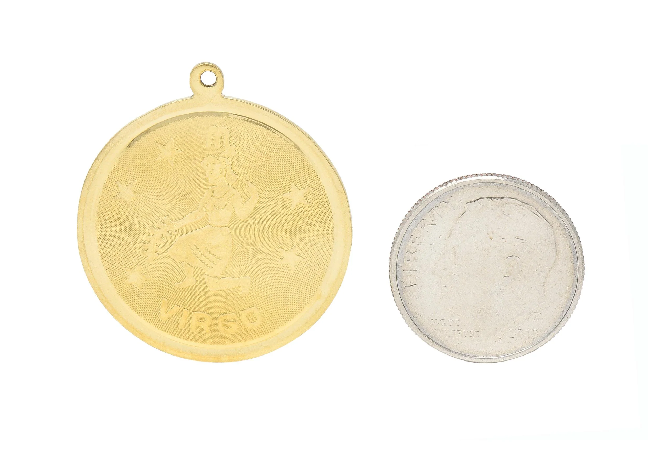 Vintage 14 Karat Yellow Gold Virgo Zodiac Medallion Pendant Charm - Image 6
