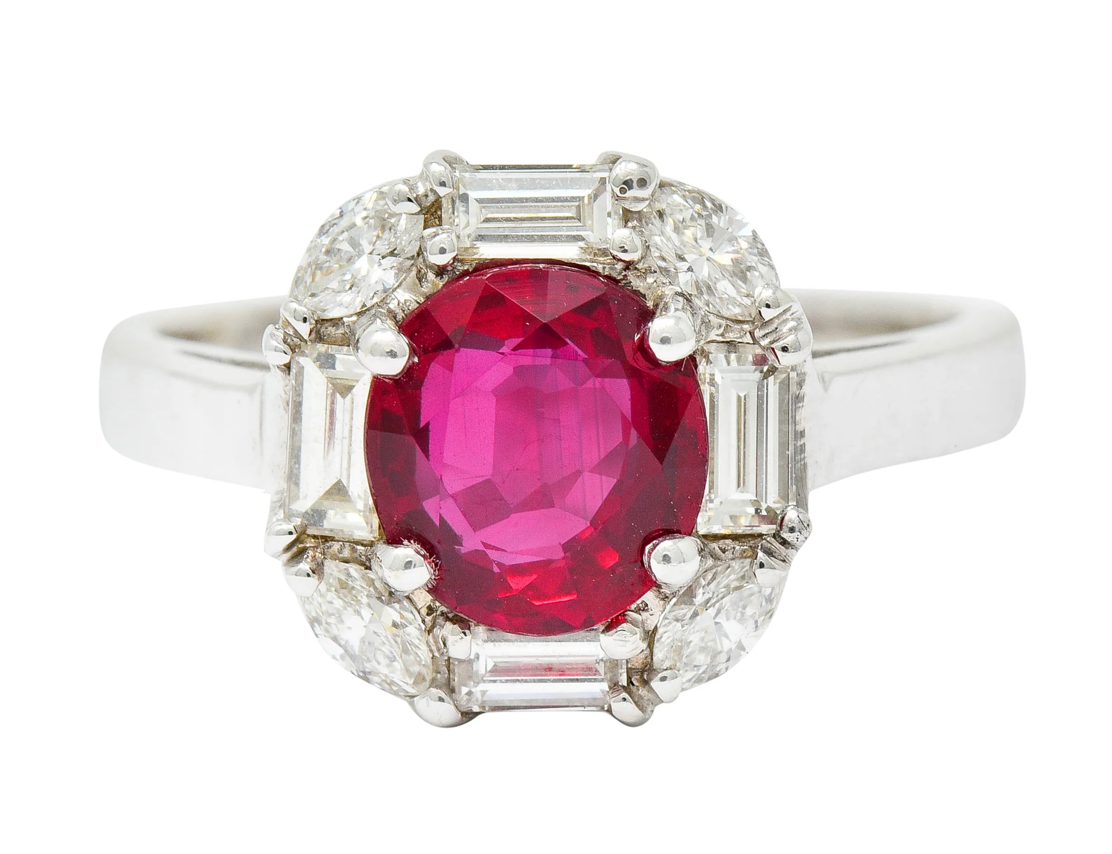 Vintage 2.60 CTW Ruby Diamond 18 Karat White Gold Cluster Ring AGL