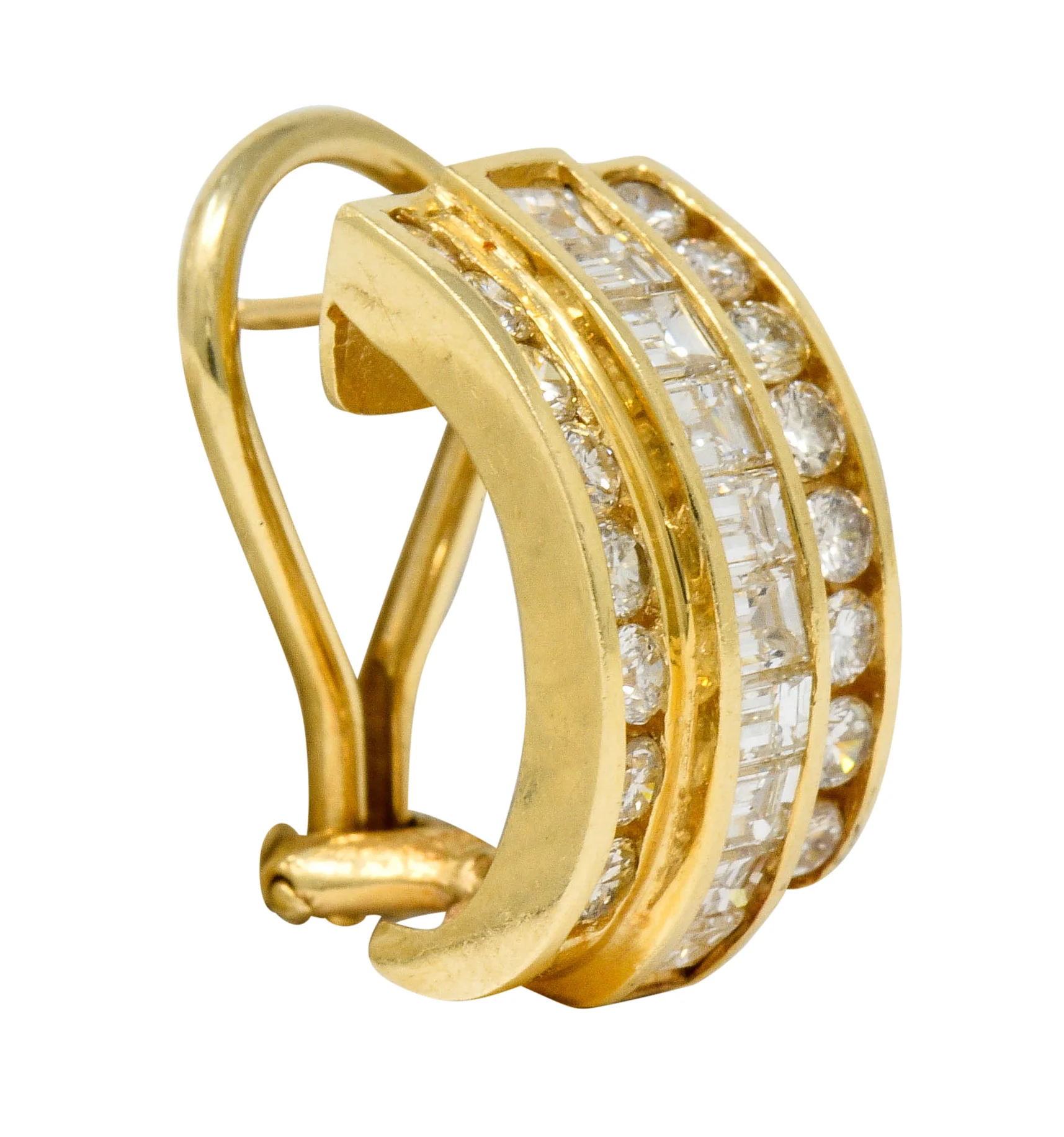 Vintage 2.75 CTW Diamond 14 Karat Gold Channel Set J Hoop Earrings - Image 3