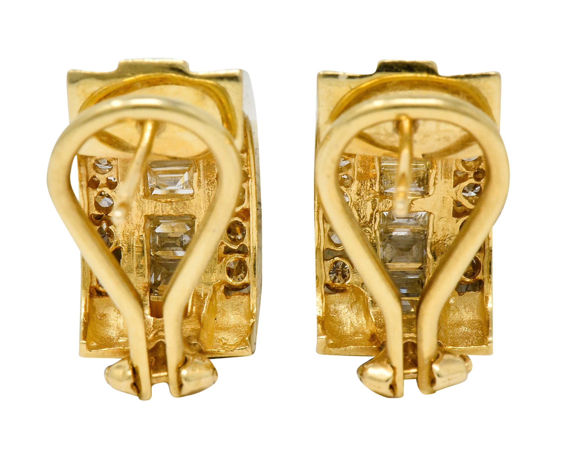 Vintage 2.75 CTW Diamond 14 Karat Gold Channel Set J Hoop Earrings - Image 5