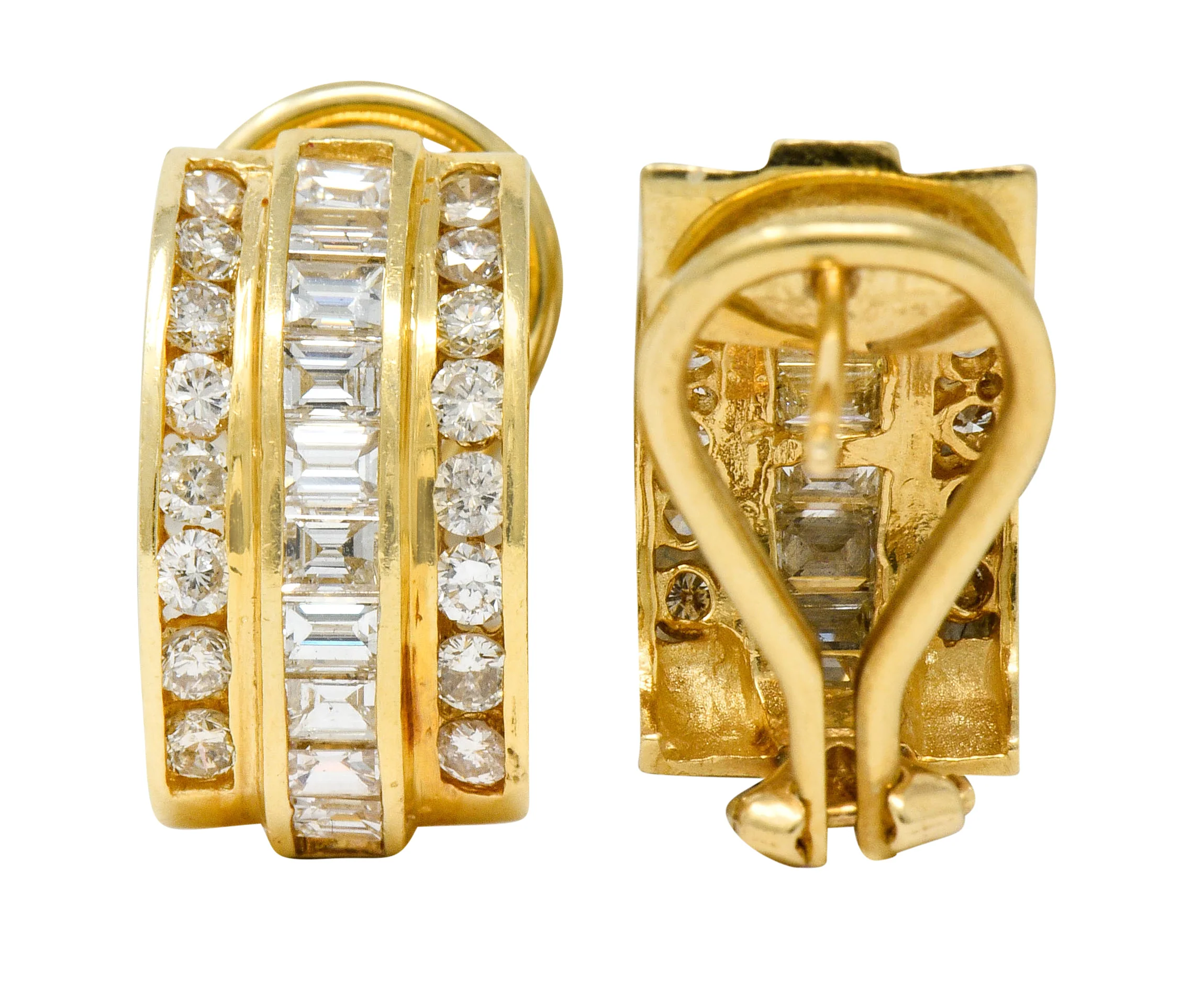 Vintage 2.75 CTW Diamond 14 Karat Gold Channel Set J Hoop Earrings - Image 6