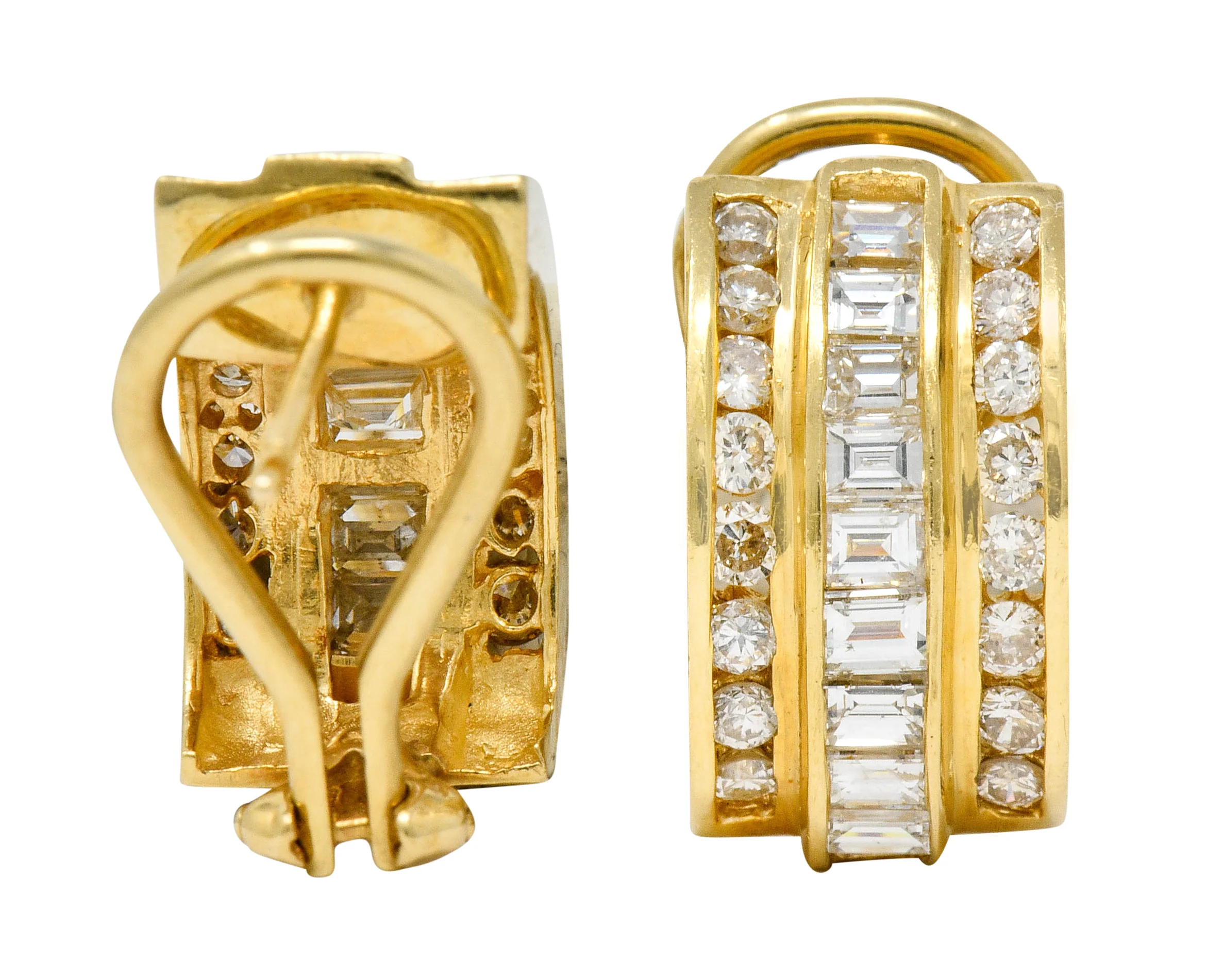 Vintage 2.75 CTW Diamond 14 Karat Gold Channel Set J Hoop Earrings - Image 7