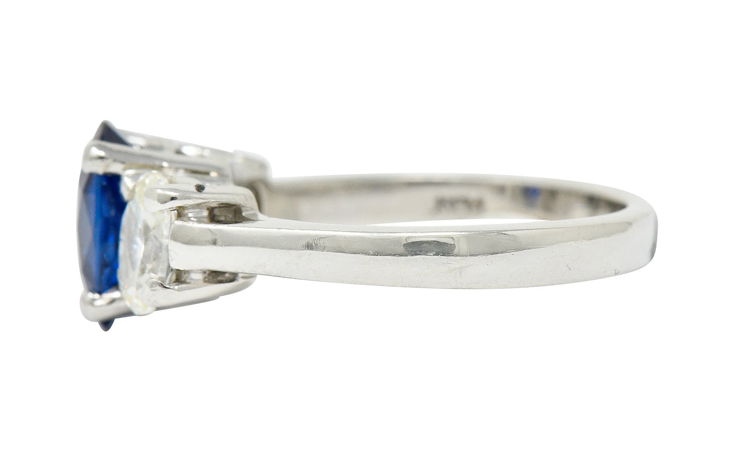 Vintage 2.86 CTW Sapphire Diamond Platinum Three Stone Ring GIA - Image 5