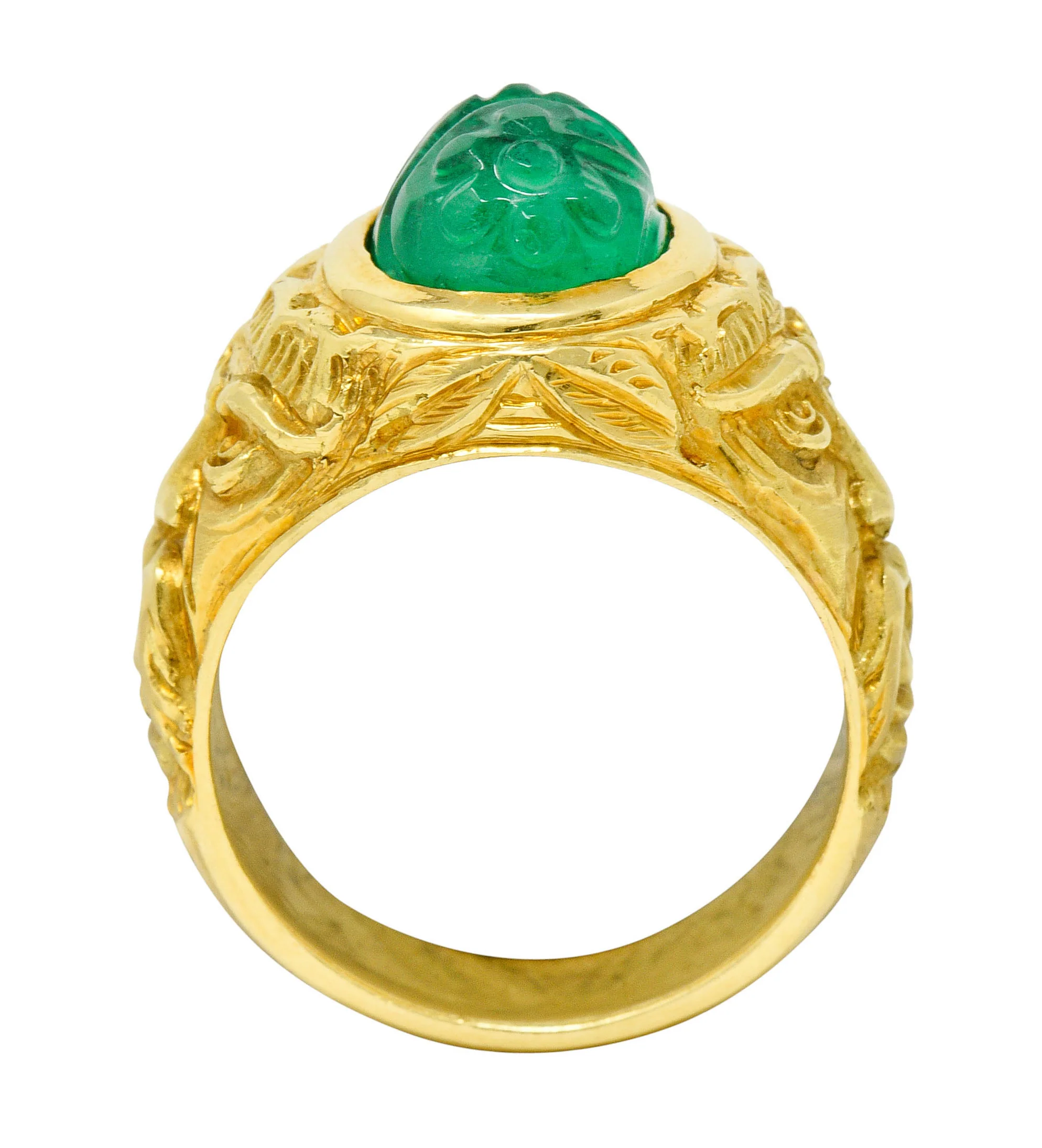 Vintage Carved Emerald 18 Karat Gold Green Man Men’s Unisex Ring - Image 8