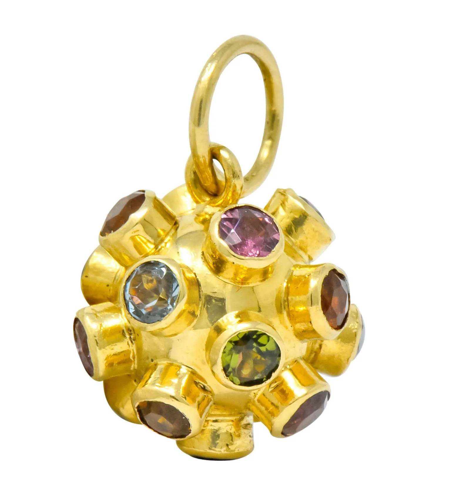 Vintage Citrine Garnet Multi-Gem 18 Karat Gold Sputnik Satellite Charm - Image 3