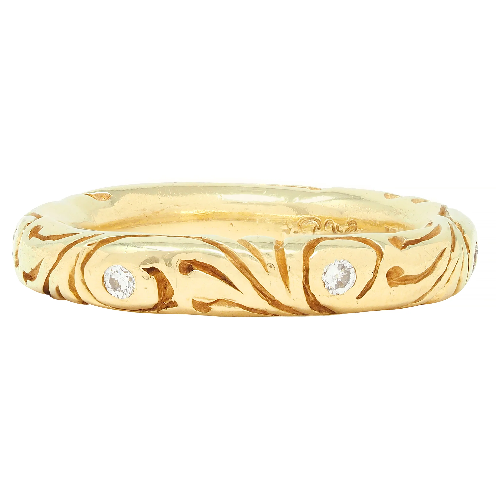 Vintage Diamond 18 Karat Yellow Gold Scroll Band Ring - Image 4