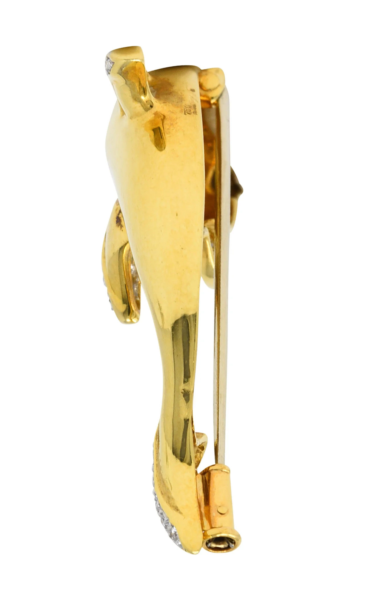 Vintage Diamond Emerald 18 Karat Two-Tone Gold Dolphin Brooch - Image 5