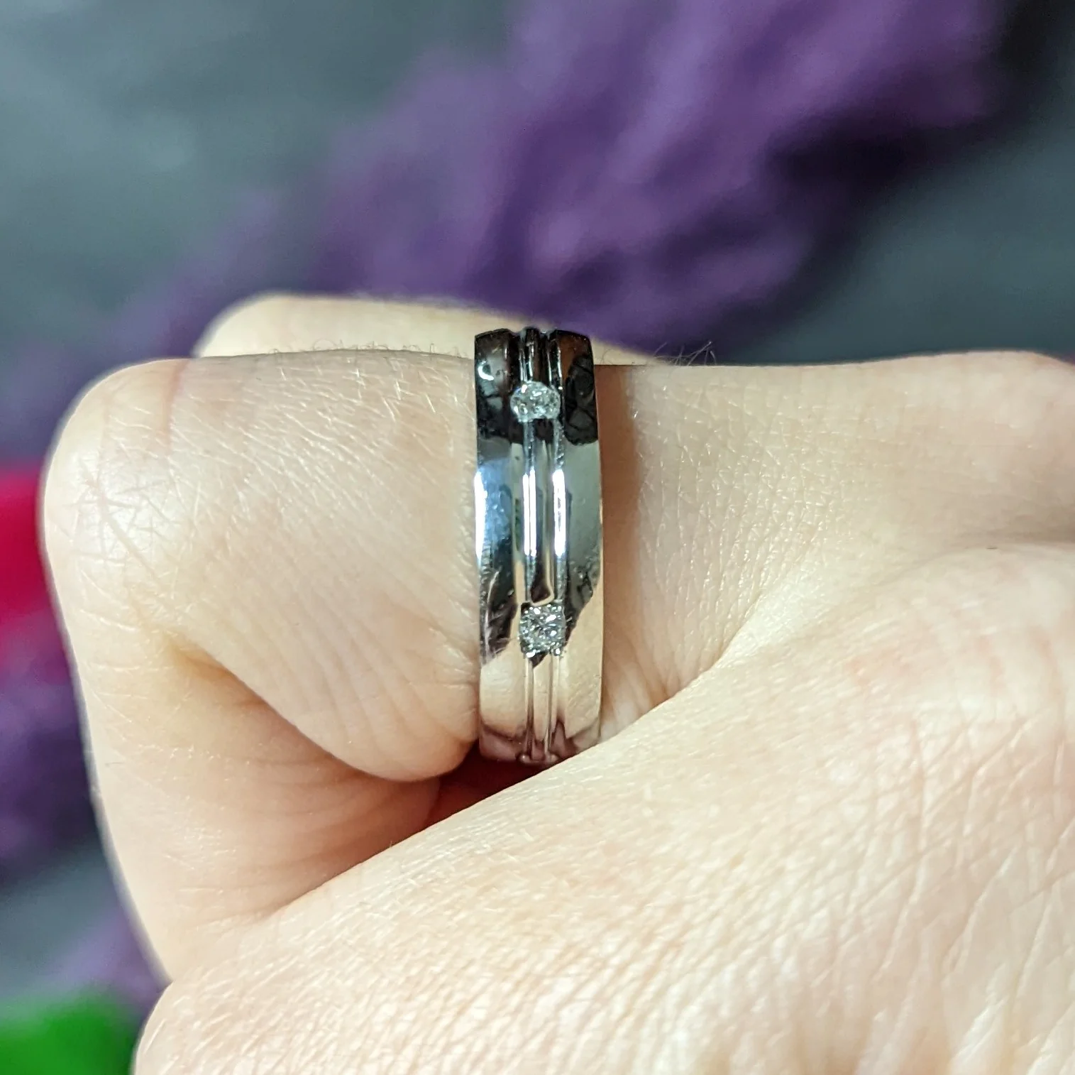 Vintage Diamond Platinum Unisex Wide Wedding Band Ring - Image 10