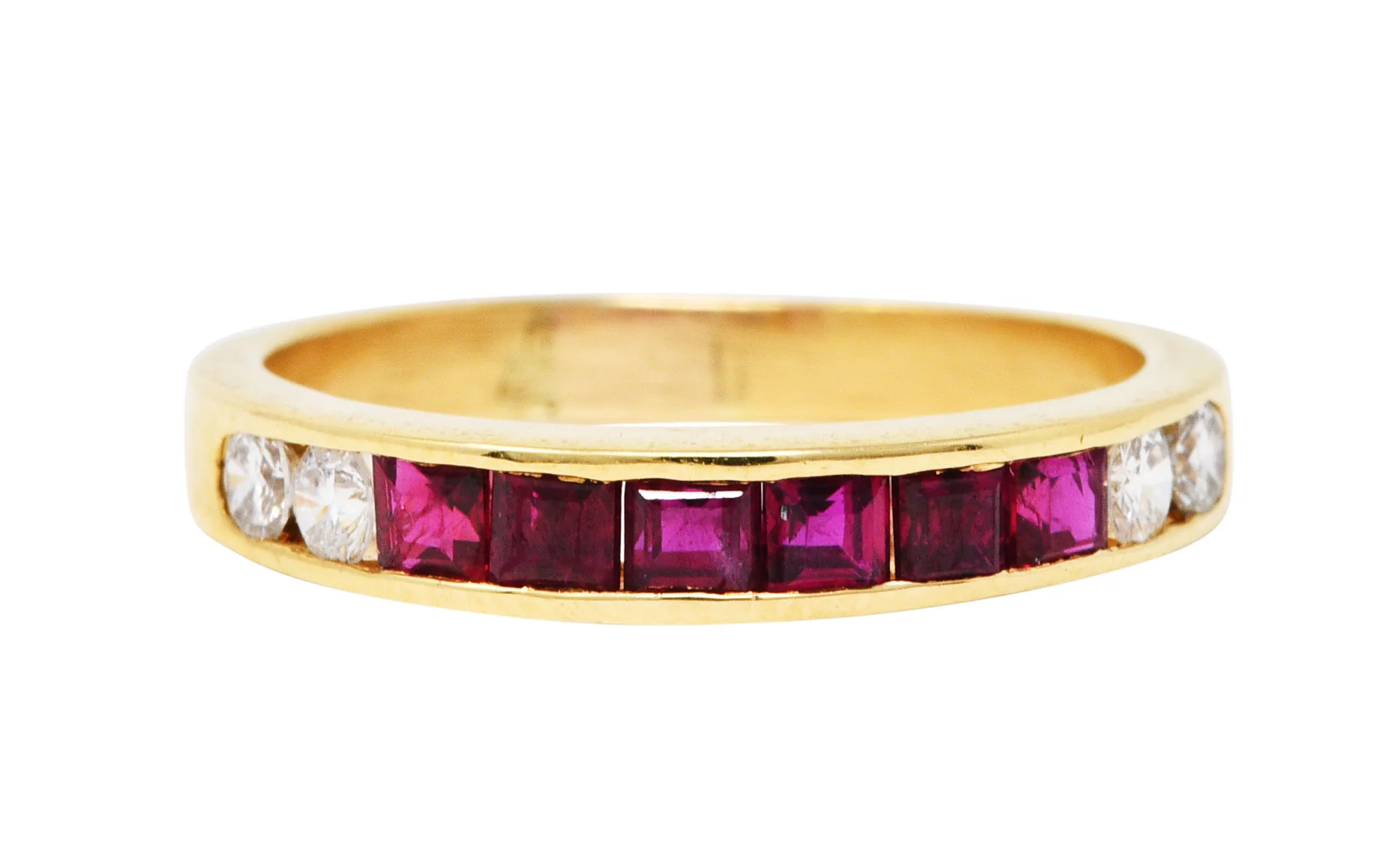 Vintage Ruby Diamond 18 Karat Gold Channel Band Ring