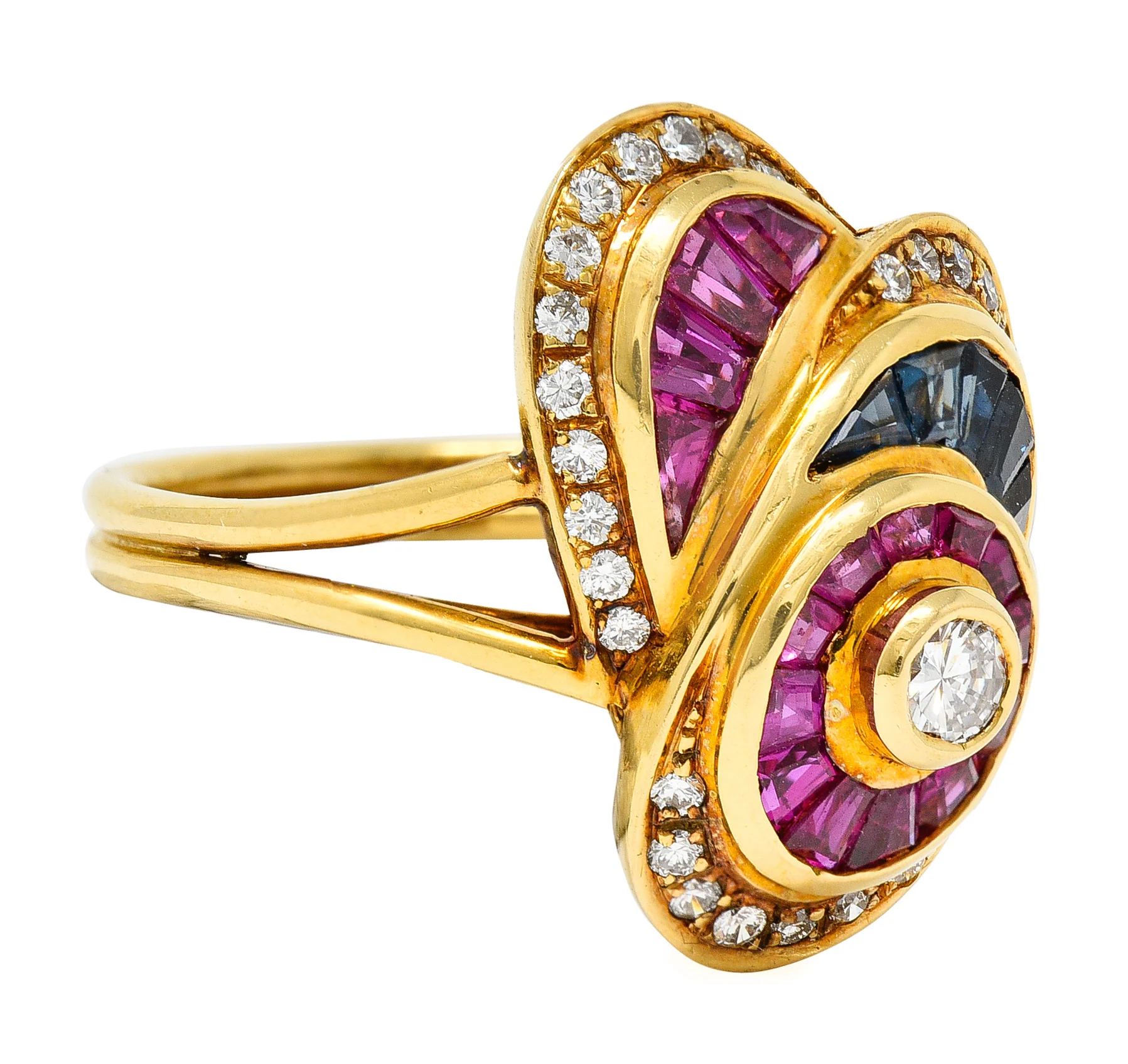Vintage Sapphire Ruby Diamond 18 Karat Yellow Gold Gemstone Ring - Image 2