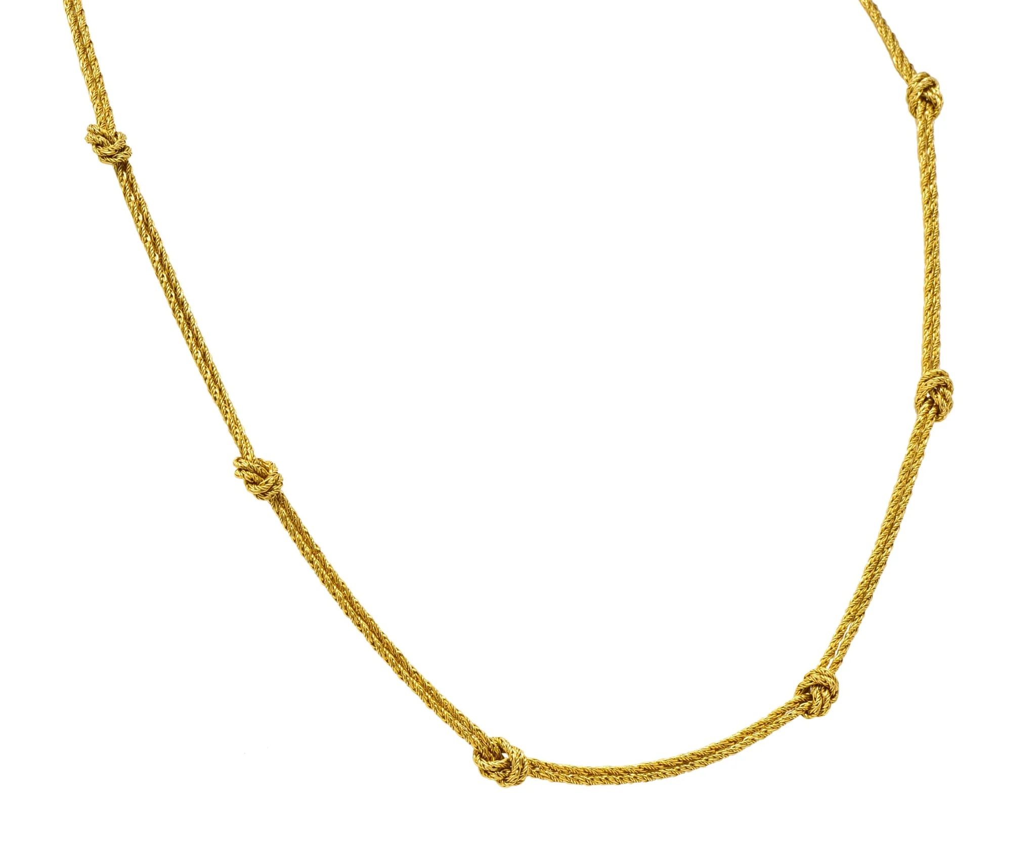 Vintage Tiffany & Co. 18 Karat Gold Knot Station Necklace - Image 4