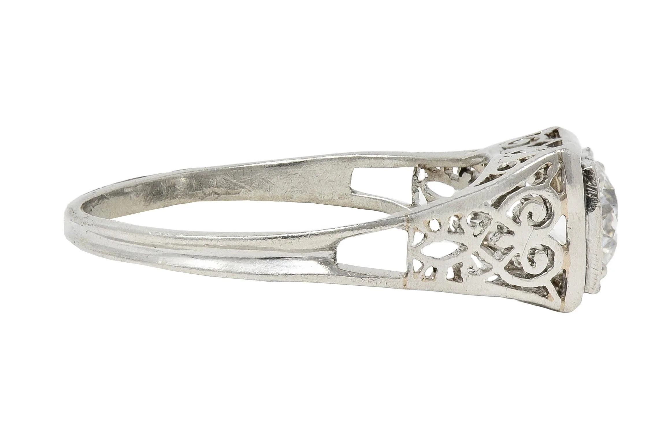 W.W. Fulmer & Co. 0.46 CTW Diamond Platinum Antique Scrolled Heart Engagement Ring - Image 4