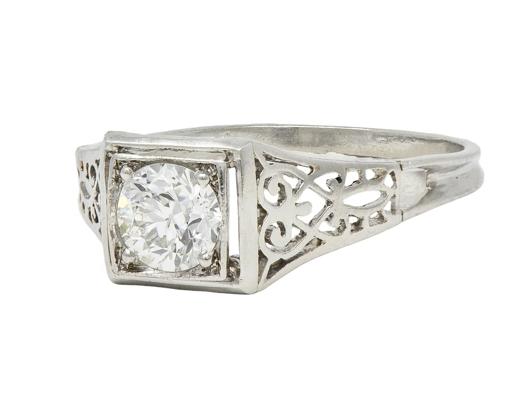 W.W. Fulmer & Co. 0.46 CTW Diamond Platinum Antique Scrolled Heart Engagement Ring - Image 7