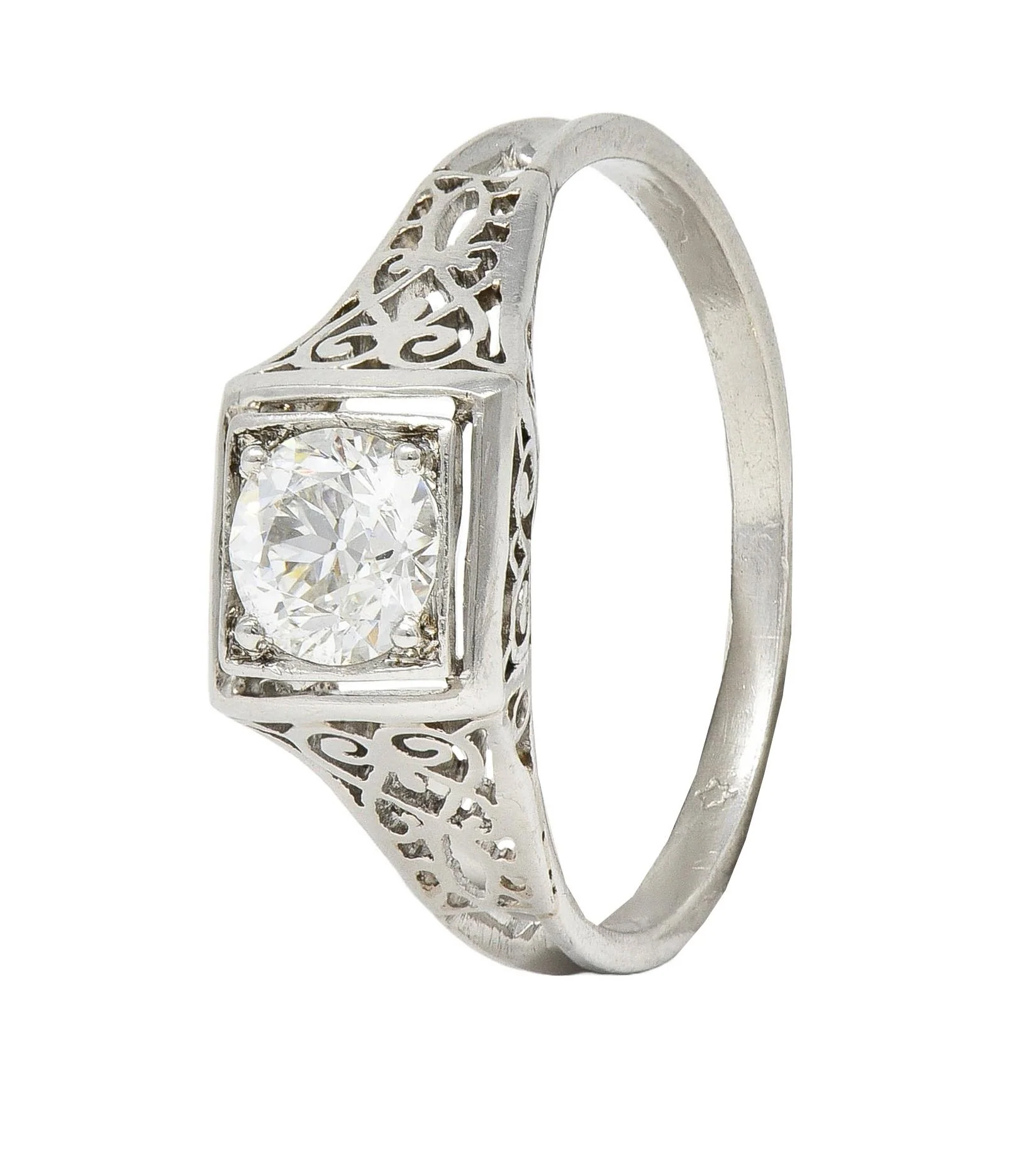 W.W. Fulmer & Co. 0.46 CTW Diamond Platinum Antique Scrolled Heart Engagement Ring - Image 9