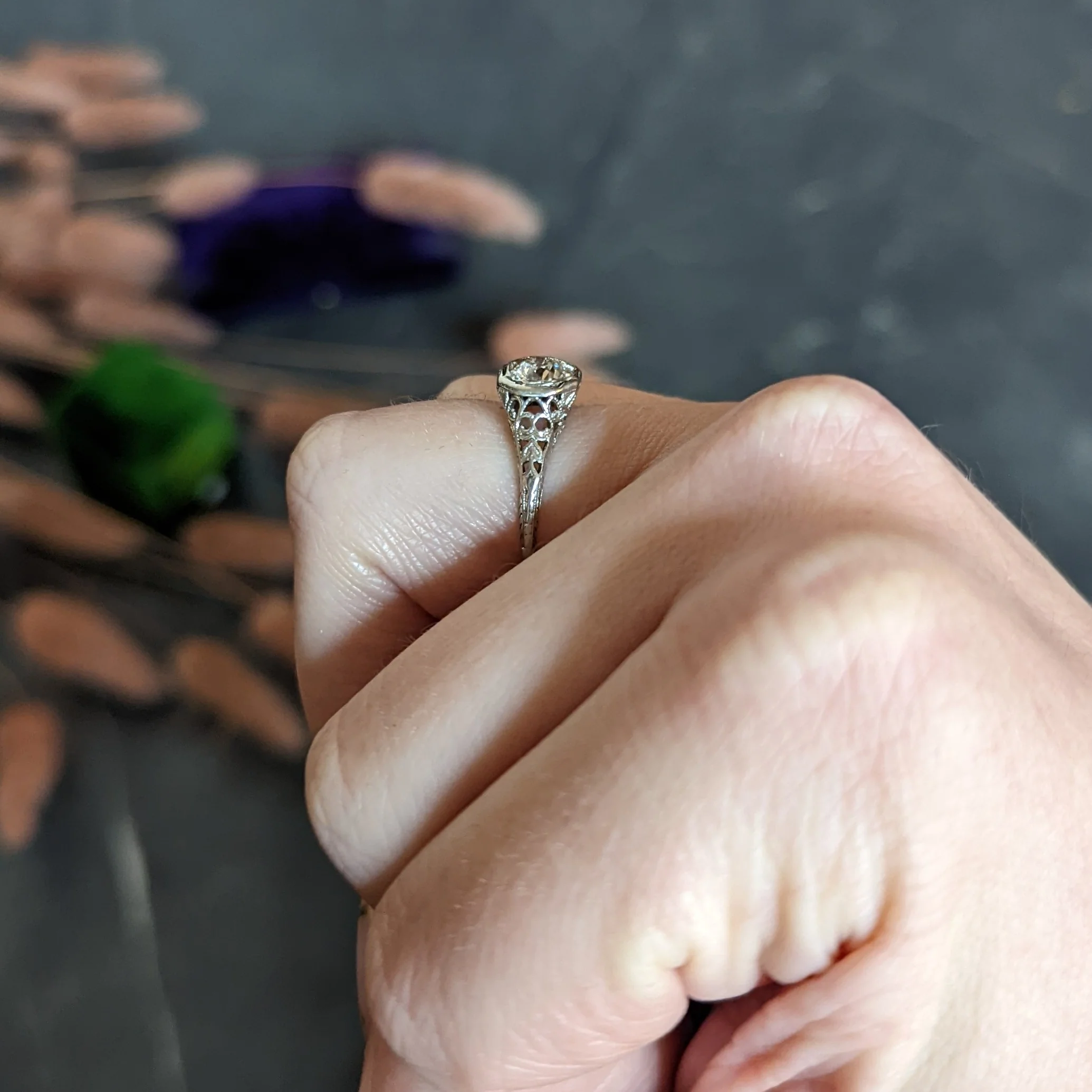 W.W. Fulmer & Co. 0.48 CTW Diamond 19 Karat White Gold Scrolled Heart Engagement Ring - Image 11
