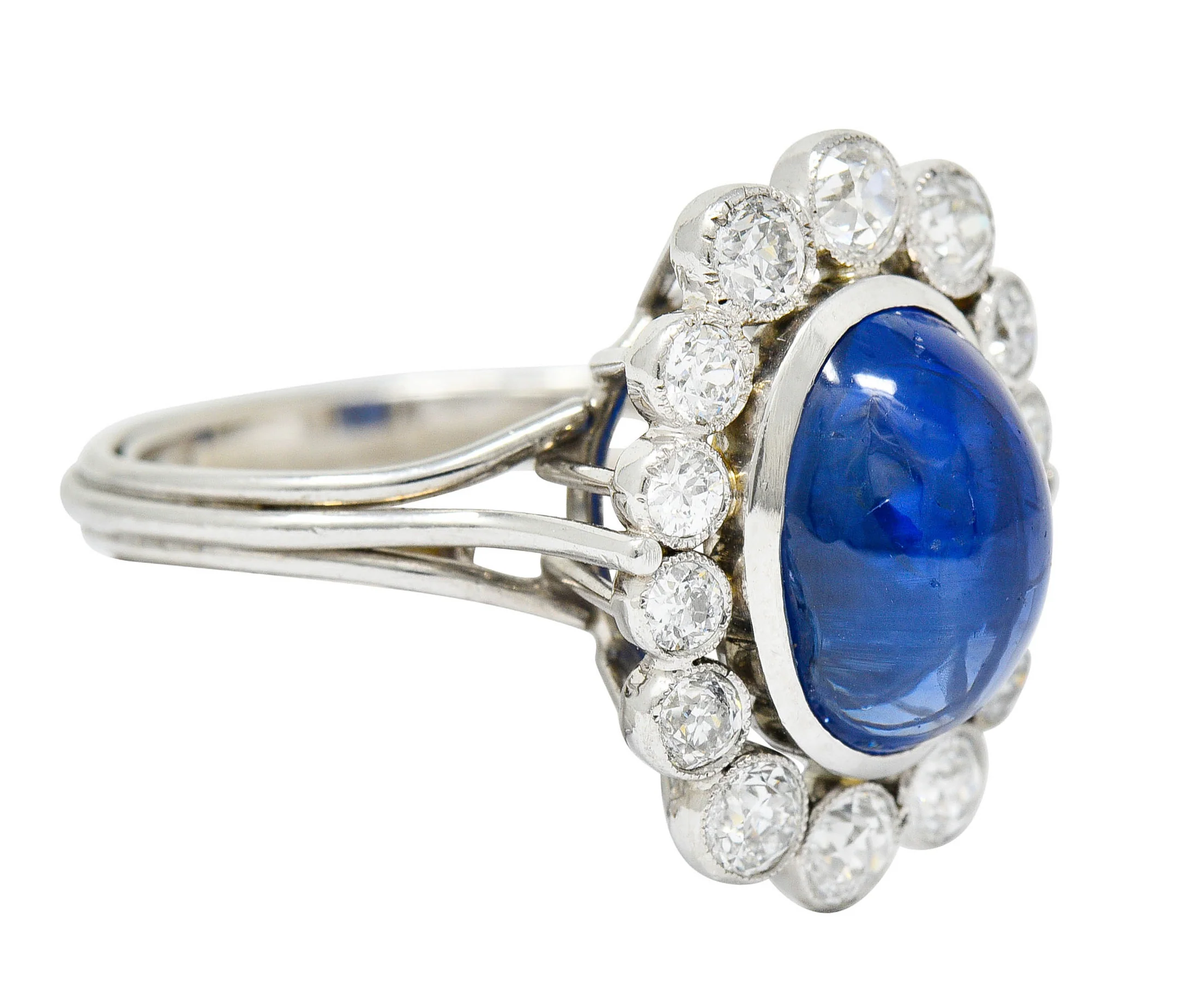 We-6725 Art Deco 8.50 CTW No Heat Ceylon Sapphire Diamond Platinum Cluster Ring AGL - Image 2
